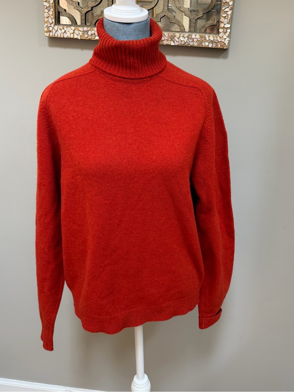 Vintage Alan Paine Sweater 42 Red Orange Washable Lambswool Turtleneck England